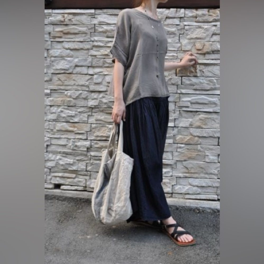 Gray Linen Loose Fit Blouse Made in Italy - Picture 16 of 16